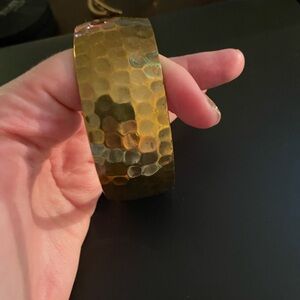 Vintage 90s Hammered Gold tone Metal Cuff Bracelet
